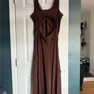 Women’s Reformation Brown Silk Lace-Trimmed Dress - size 2X